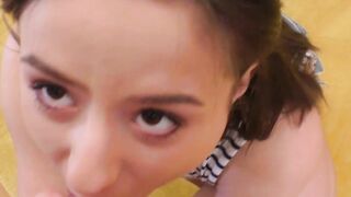 Barely legal sweetie bouncing on seniors cock POV