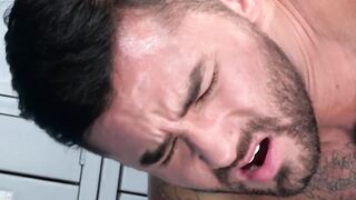 Big muscular hunk with strong dick fucking the other hunk