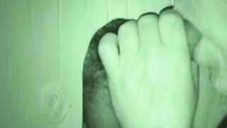 Bearded fat fucker swallows a big hairy glory hole cock