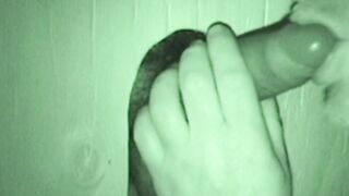 Bearded fat fucker swallows a big hairy glory hole cock