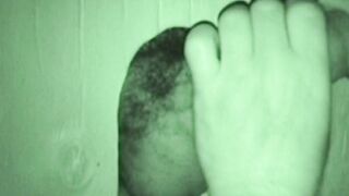 Bearded fat fucker swallows a big hairy glory hole cock