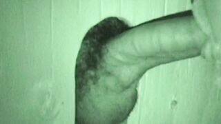 Bearded fat fucker swallows a big hairy glory hole cock
