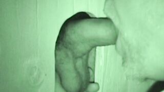 Bearded fat fucker swallows a big hairy glory hole cock