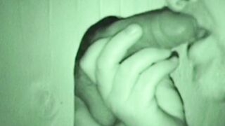 Bearded fat fucker swallows a big hairy glory hole cock