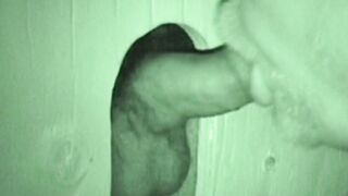 Bearded fat fucker swallows a big hairy glory hole cock