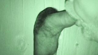 Bearded fat fucker swallows a big hairy glory hole cock