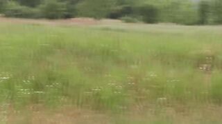 Real Euro teens dildo fucking during spring rain