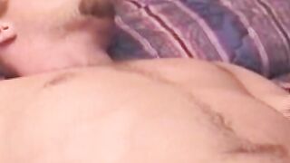 American amateur with a goatee jerking off with power