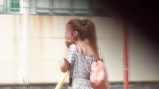 Japanese babe secretly filmed peeing in public