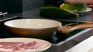 Taylor Sands wears nothing more than an apron as she prepares a steak supper to surprise her BF Renato. Naked
