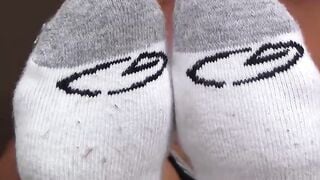 Cute brunette Vlad with tattoos shows off his feet