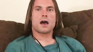 Long haired homosexual smokes a cigar before jerking off