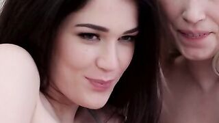 three goddess girls are having a slumber party with snacks and movies inside bed. Milana