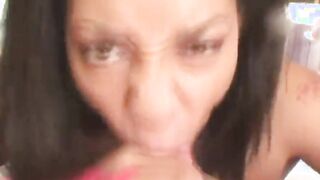 ebony hottie sucks a big white cock