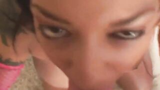 ebony hottie sucks a big white cock