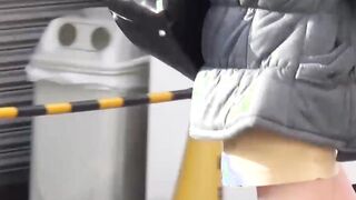 Naughty Japanese babe peeeing hard during broad day light