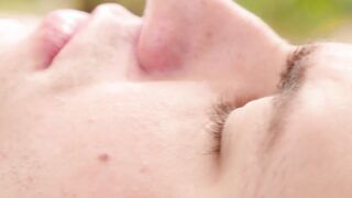 Public bareback sex after erotic massage for a cute twink