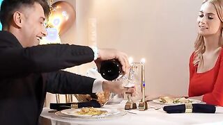 Sharon White and Murgur have a date sharing a romantic meal, complete with bubbly. Their dinner takes a more sexual