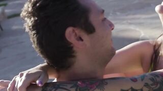 Pool cock play by big tit swimsuit babe