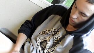 Solo masturbation and cumming with young straight cigar smoker
