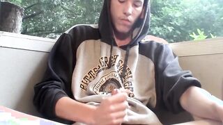 Solo masturbation and cumming with young straight cigar smoker
