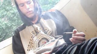 Solo masturbation and cumming with young straight cigar smoker