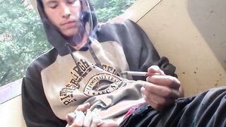 Solo masturbation and cumming with young straight cigar smoker