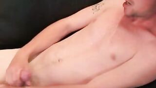 Shaggy gay deviant tugging and twisting oily cock solo