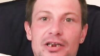 Shaggy gay deviant tugging and twisting oily cock solo