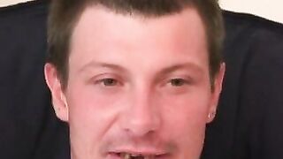 Shaggy gay deviant tugging and twisting oily cock solo