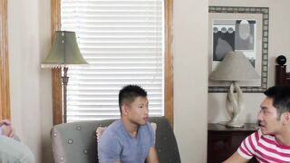 Anal threesome with white dude and some muscular Asians
