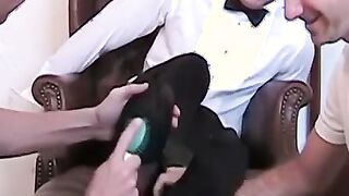 Newly married Davis gets tied down to the chair and tickled
