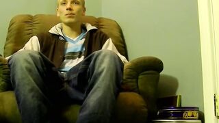 Horny amateur Cleetus stroking his big meat stick on the bed
