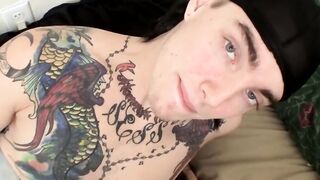 Skinny tattooed straight thug Blinx jacks off and cums