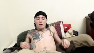 Skinny tattooed straight thug Blinx jacks off and cums