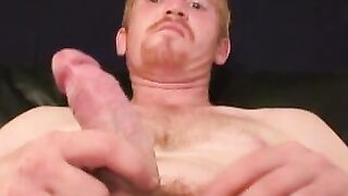 Hairy guy wastes no time jerking off and shooting jizz