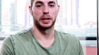 Inked handsome Carter Woods masturbates in interview