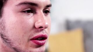 Sensual young homo tugs big cock slowly until he cums