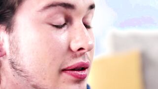 Sensual young homo tugs big cock slowly until he cums