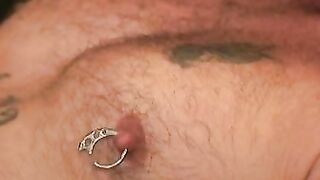 Bearded gay dude shows his tatts and strokes his dick solo