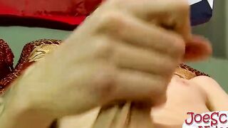 Nerdy dude with glasses jerking off his action starving cock