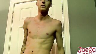 Nerdy dude with glasses jerking off his action starving cock
