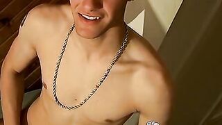 Young foot lover Clyde strokes his cock and cums on his feet