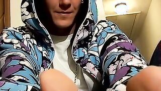 Young foot lover Clyde strokes his cock and cums on his feet