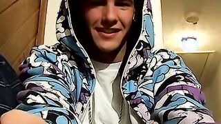 Young foot lover Clyde strokes his cock and cums on his feet