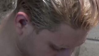 Naughty tattooed amateur jock hot solo shower masturbation