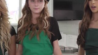 Making coffee and sharing dick in foursome