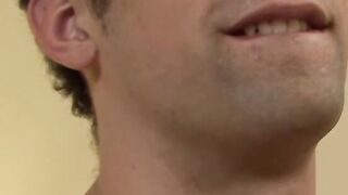 Good looking homo knows how to handle two dicks in his mouth