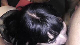 Gorgeous MILF Ella Bella blowing huge cocks at bukkake party