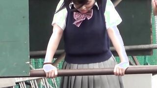 Naughty Japanese schoolgirls pissing in secret public place